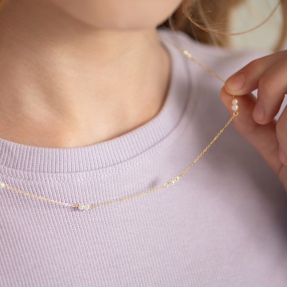 14k Gold Double 3mm Freshwater Cultured Pearls 16" Kids / Teen Necklace