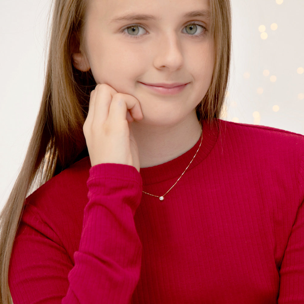 14k Gold Hidden Halo Clear 16" Kids / Teen Necklace