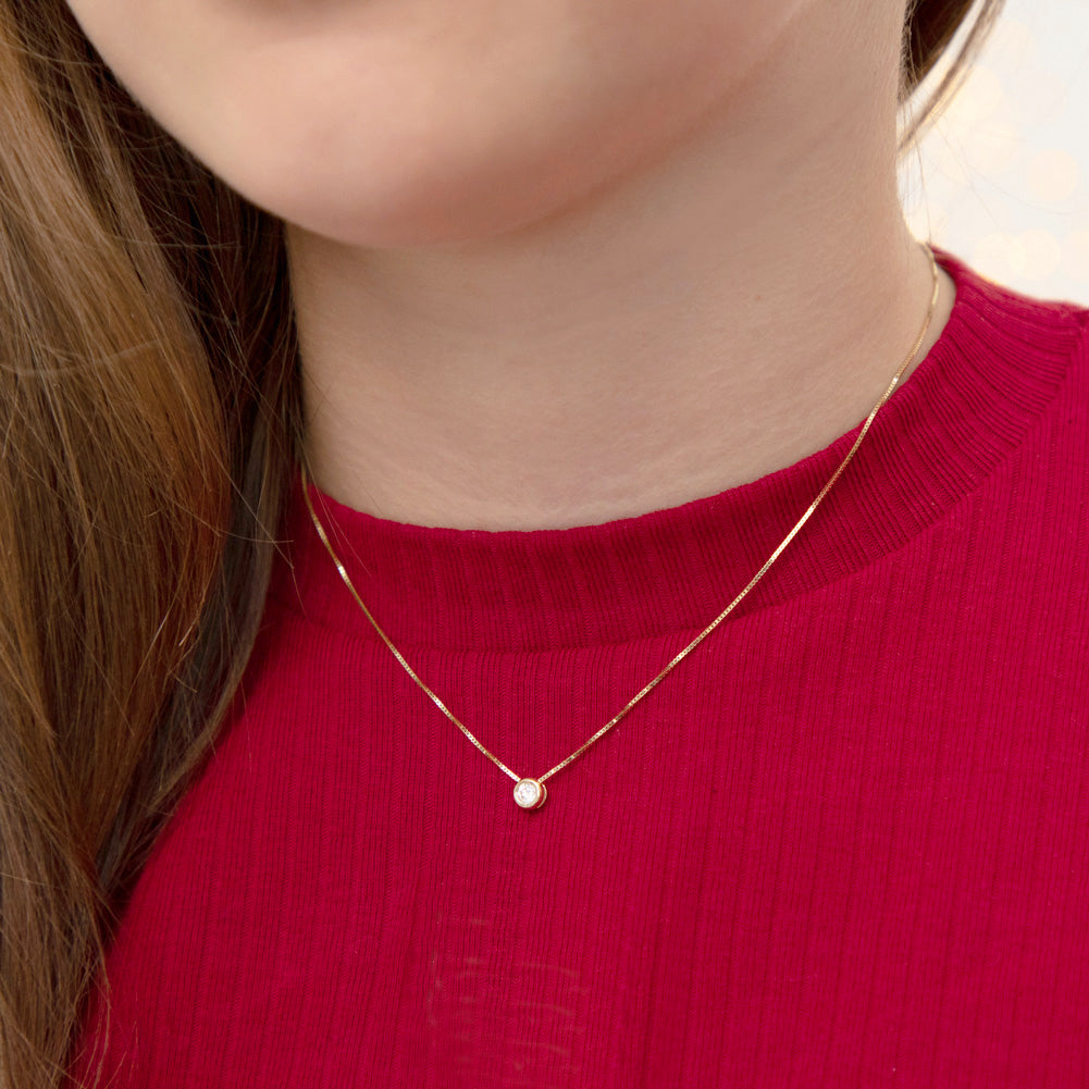 14k Gold Hidden Halo Clear 16" Kids / Teen Necklace