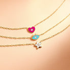14k Gold Enamel Heart Clear CZ 14" Preteen / Teen Necklace Enamel