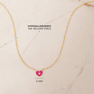 14k Gold Enamel Heart Clear CZ 14" Preteen / Teen Necklace Enamel