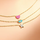 14k Gold Enamel Star Clear CZ 14" Preteen / Teen Necklace Enamel