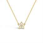 14k Gold Enamel Star Clear CZ 14" Preteen / Teen Necklace Enamel
