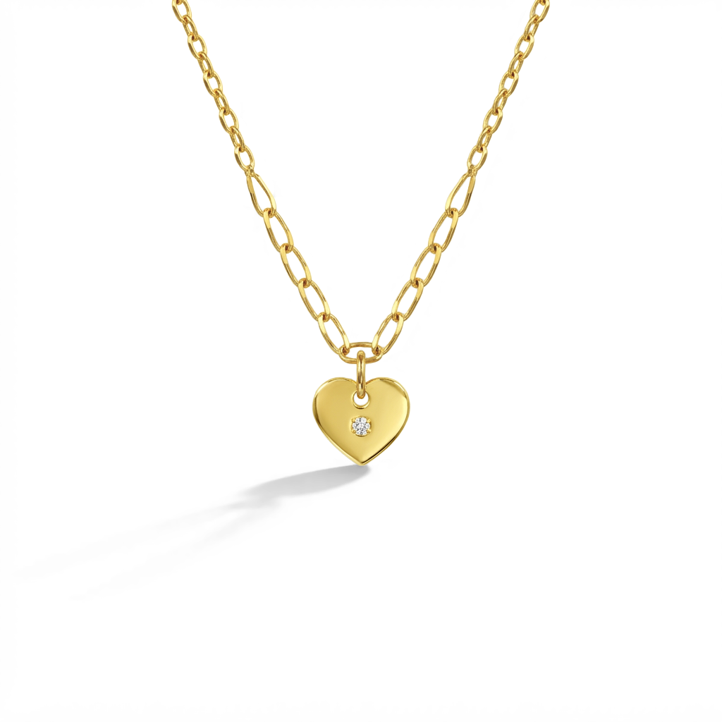14k Gold Heart CZ Chain Kids / Children's / Girls Necklace
