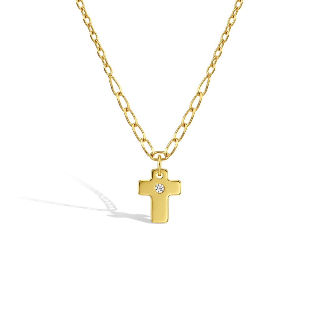 14k Gold Cross CZ Chain Kids / Children's / Girls Necklace