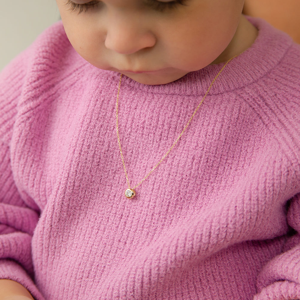 14k Gold Clear Hidden Halo CZ Toddler / Kids / Girls Pendant