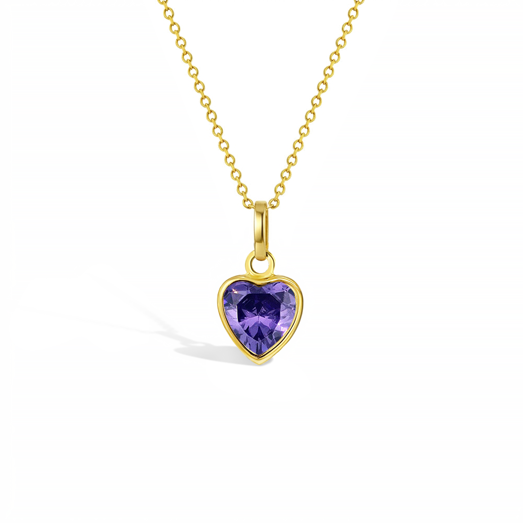 14k Gold Glimmering Simulated Birthstone Heart Kids / Children's / Girls Pendant