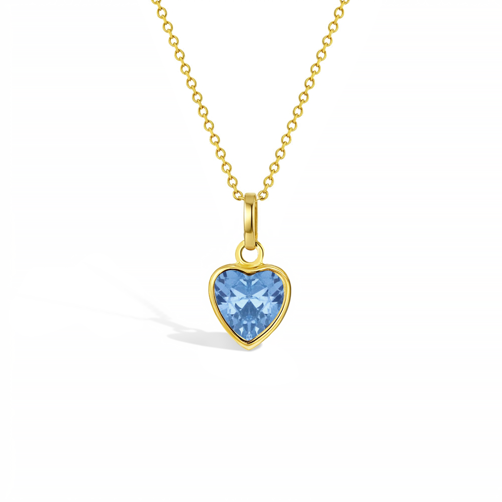 14k Gold Glimmering Simulated Birthstone Heart Kids / Children's / Girls Pendant
