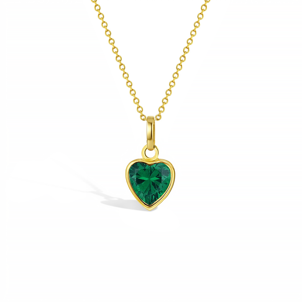 14k Gold Glimmering Simulated Birthstone Heart Kids / Children's / Girls Pendant
