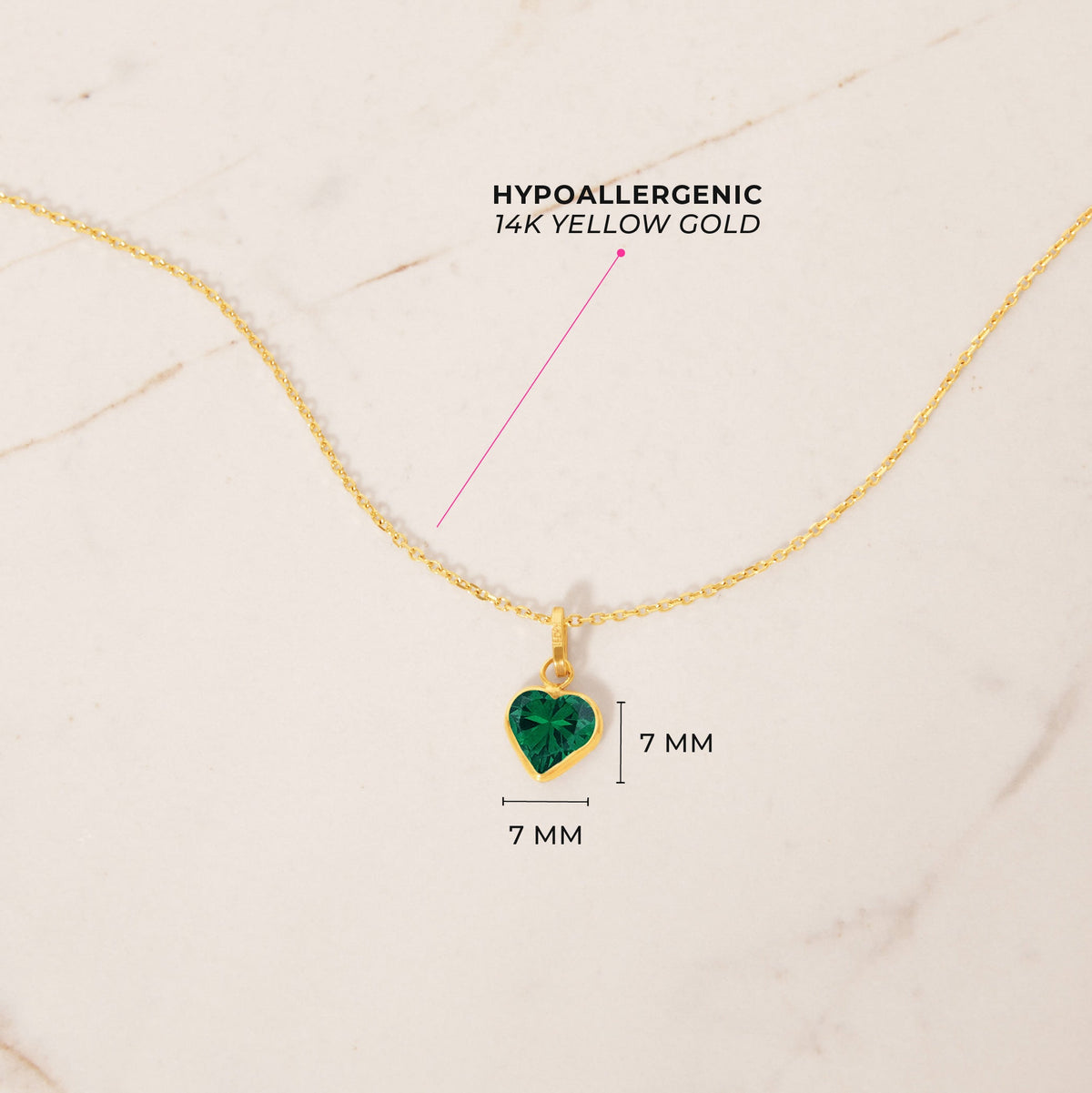 14k Gold Glimmering Simulated Birthstone Heart Kids / Children's / Girls Pendant