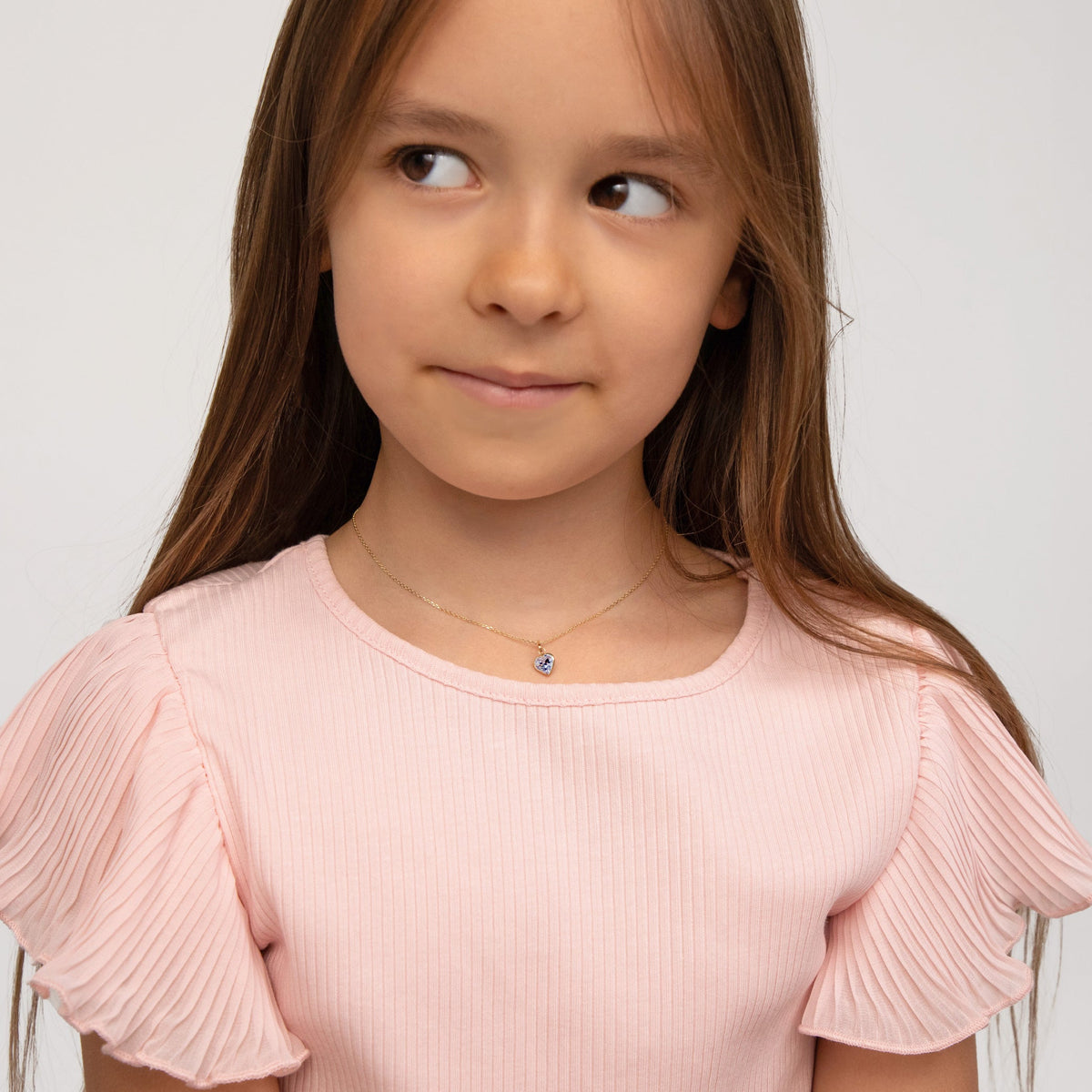14k Gold Glimmering Simulated Birthstone Heart Kids / Children's / Girls Pendant