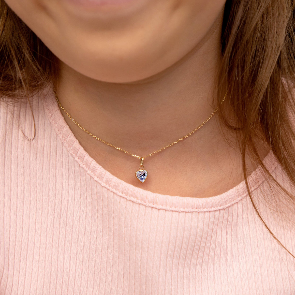 14k Gold Glimmering Simulated Birthstone Heart Kids / Children's / Girls Pendant