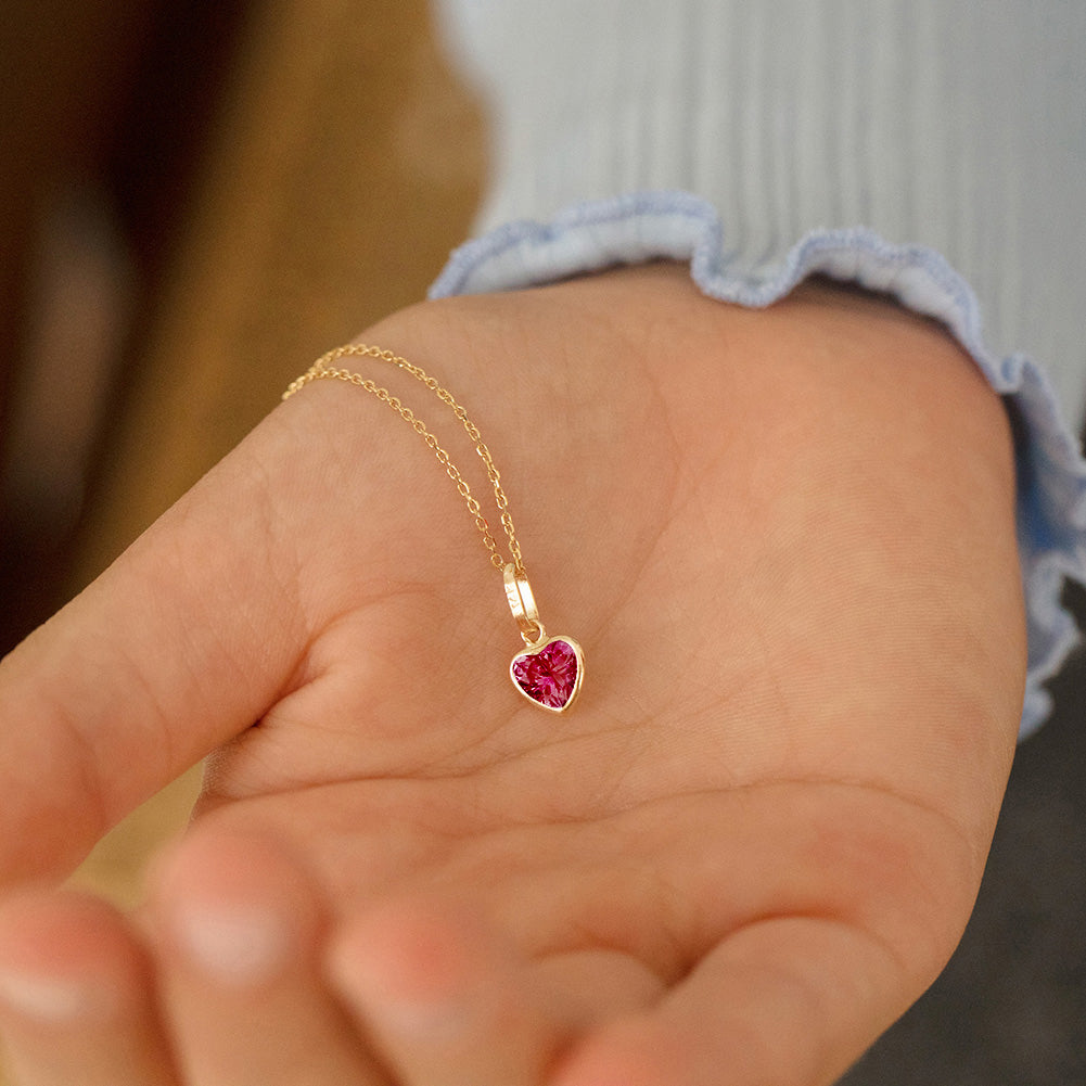 14k Gold Glimmering Simulated Birthstone Heart Kids / Children's / Girls Pendant