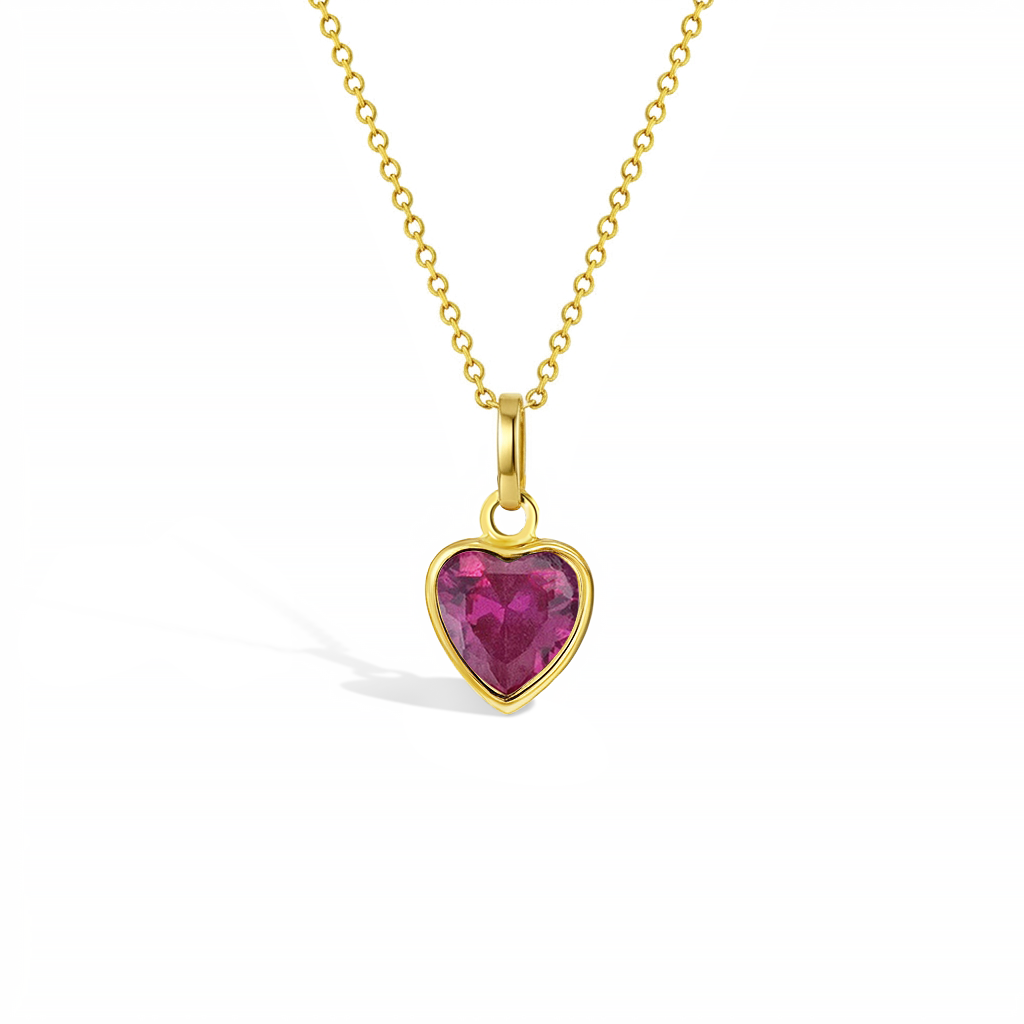 14k Gold Glimmering Simulated Birthstone Heart Kids / Children's / Girls Pendant
