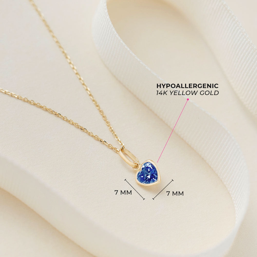 14k Gold Glimmering Simulated Birthstone Heart Kids / Children's / Girls Pendant