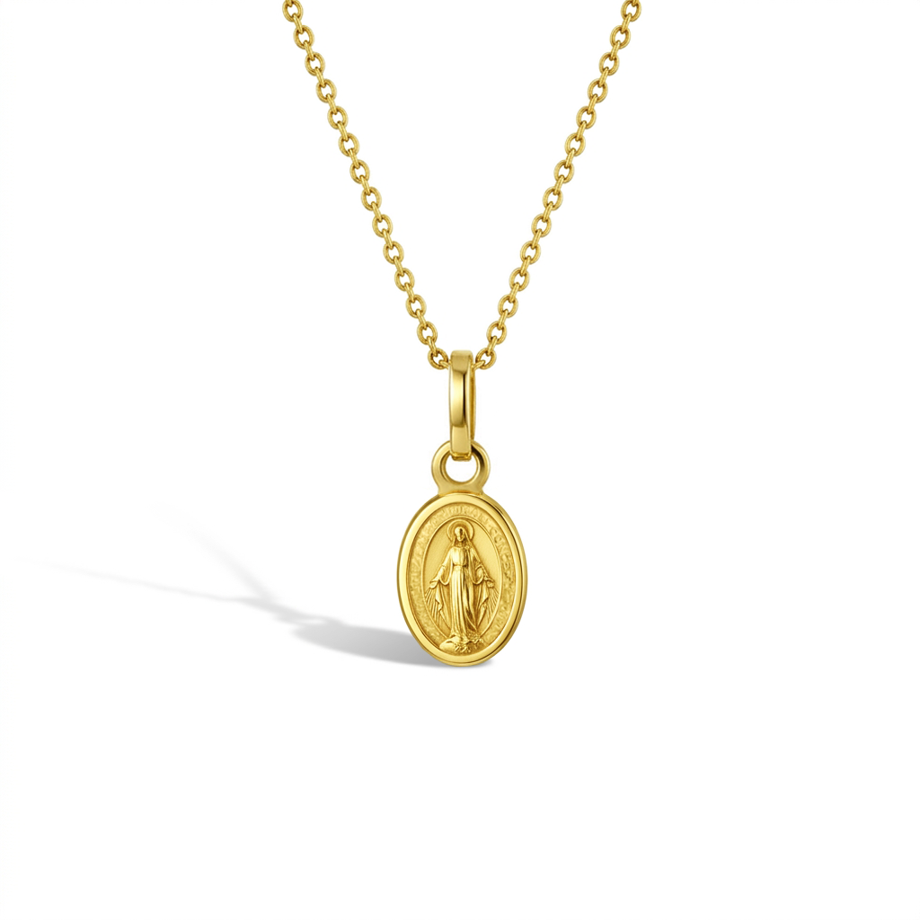 18k Gold Oval Virgin Mary Kids / Children's / Girls Pendant