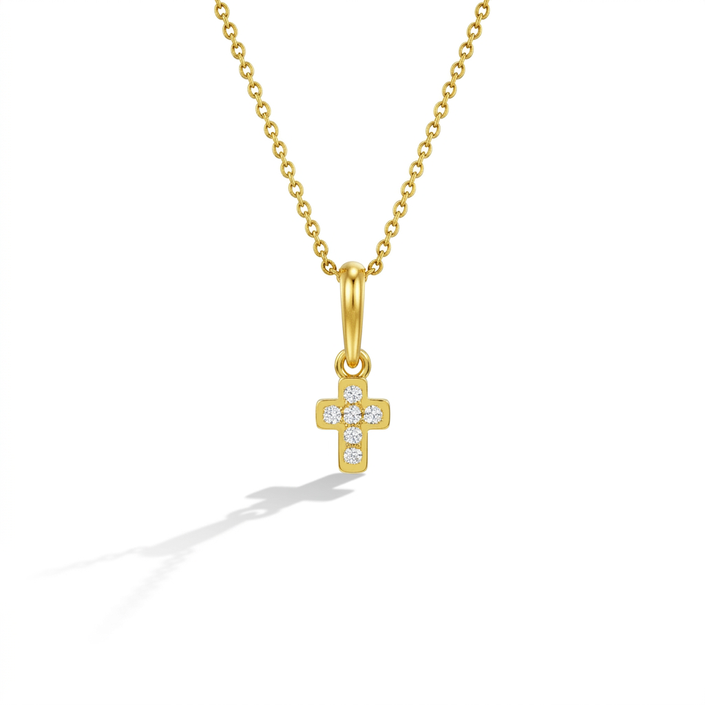 14k Gold CZ Bezel Cross Kids / Children's / Girls Pendant