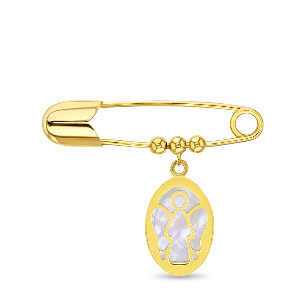14k Gold Angel Outline Baby / Toddler / Kids Safety Pin Brooch
